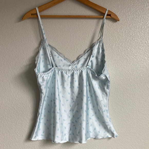 Y2K Light Blue floral Lace Trim Cami babydoll dainty tank Top coquette sz L - Picture 5 of 10